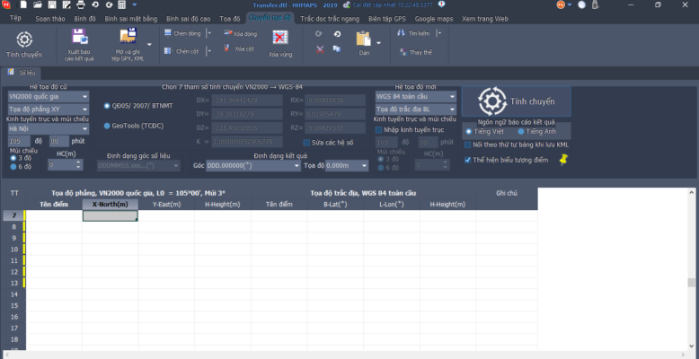 hướng dẫn chuyển đổi hệ tọa độ Vn2000 sang wgs84